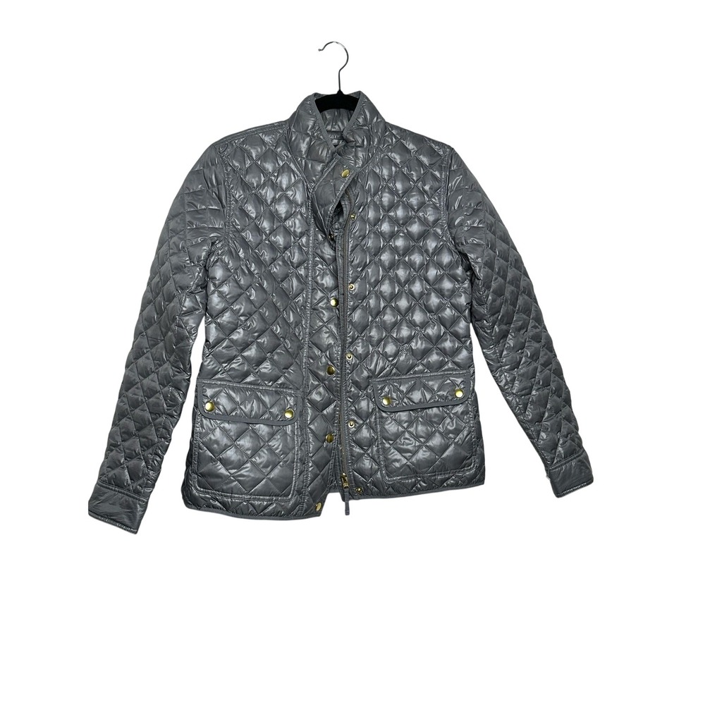 J. Crew Quilted Puffer Jacket Gray Snap Button Pockets Lightweight  Medium